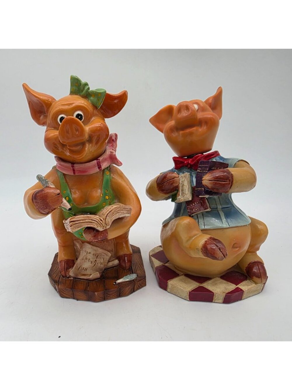 Bobble Head Pig Figure Male & Female Books Kitschy VTG High Gloss Whimsical - Picture 10 of 10